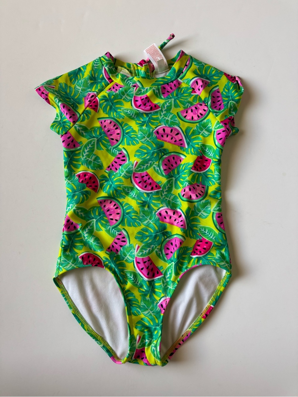 Cat & Jack Green One-Piece Swimsuit with Pink Watermelon Print